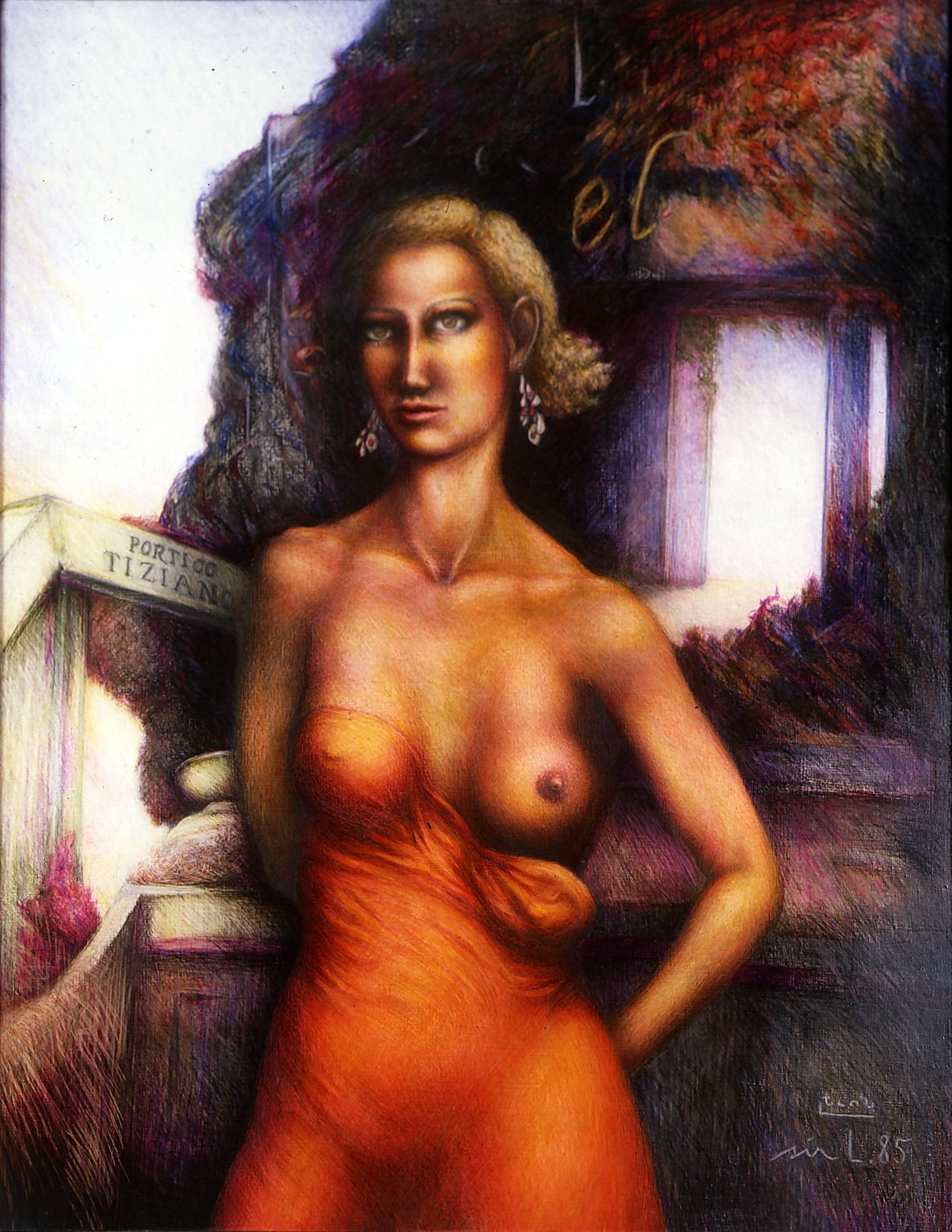 . SIR L. - Et dès lors je me suis baigné dans le poème de la rose, 1985, 100x81, crayons de couleur sur toile . SIR L. - Et dès lors je me suis baigné dans le poème de la rose, 1985, 100x81, crayons de couleur sur toile