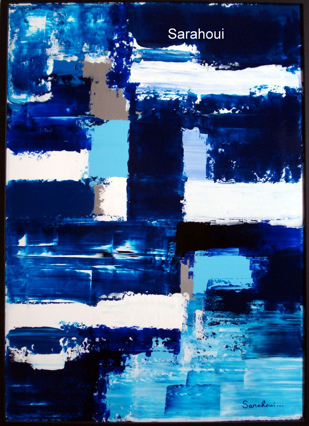 . Sarahoui - 2009 : Entre Bleus - 70x50 cm : acrylique au couteau. . Sarahoui - 2009 : Entre Bleus - 70x50 cm : acrylique au couteau.