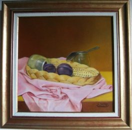PANIER - Les prunes, 30cm x 30cm, huile sur toile PANIER - Les prunes, 30cm x 30cm, huile sur toile