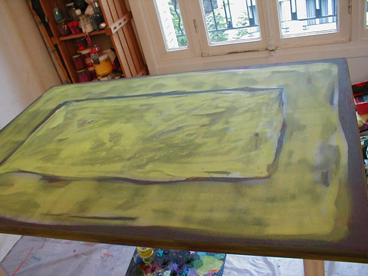 Virginie GALLE - Plateau de bureau 120x80cm peinture sur bois Virginie GALLE - Plateau de bureau 120x80cm peinture sur bois