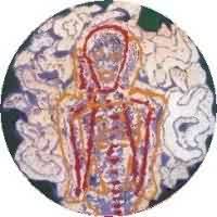 Dominique DIGEON - Le Cri Citation E.Munch, 100cm de diamètre,2004, Caséine et papiers pelés sur toile Dominique DIGEON - Le Cri Citation E.Munch, 100cm de diamètre,2004, Caséine et papiers pelés sur toile