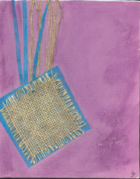 ESTELLE BEZIER - carré toile de jute - 19x23 cm - nov. 2006 - acrylique sur toile et collage ESTELLE BEZIER - carré toile de jute - 19x23 cm - nov. 2006 - acrylique sur toile et collage