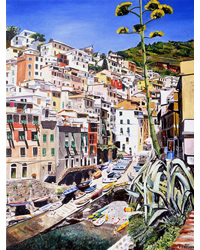 Chantal CAVANNA - Accroché à la Cite Riomaggiore, 25P, Huile Chantal CAVANNA - Accroché à la Cite Riomaggiore, 25P, Huile