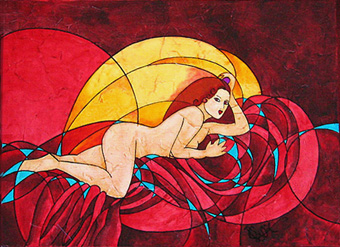 SONIA CHIFFOT - Vénus aux draps rouges -huile sur toile- 55,5 x 40,5 cm SONIA CHIFFOT - Vénus aux draps rouges -huile sur toile- 55,5 x 40,5 cm