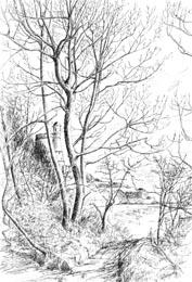 Paul-Jos GOSSELIN - La Hougue, 0,50mx0,60m, 1980, dessin à la plume Paul-Jos GOSSELIN - La Hougue, 0,50mx0,60m, 1980, dessin à la plume