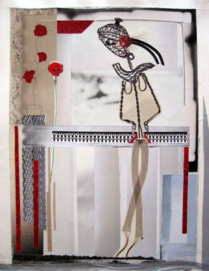 HELENE DONADIEU-MICHEL - Jeune fille au balcon, 50 x 40 cm, 2005, Collage sur carton de papiers de soie et papiers découpés dans les magazines HELENE DONADIEU-MICHEL - Jeune fille au balcon, 50 x 40 cm, 2005, Collage sur carton de papiers de soie et papiers découpés dans les magazines