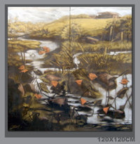 Yuedong ZHENG - Le crepuscule 120x120cm dyptique 2007 l'huile sur toile Yuedong ZHENG - Le crepuscule 120x120cm dyptique 2007 l'huile sur toile