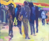 Anne CLABAUX - vie dans la rue ,huile/toile80x80 Anne CLABAUX - vie dans la rue ,huile/toile80x80