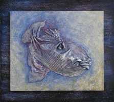 K. BIZOU - Poisson Chaussette, 54 x 61 cm, 2004, tissu sculpté sur MD, acrylique K. BIZOU - Poisson Chaussette, 54 x 61 cm, 2004, tissu sculpté sur MD, acrylique