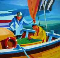 ANNE SALAUN - Marins, huile, 40X40 cm ANNE SALAUN - Marins, huile, 40X40 cm