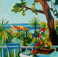 ANNE SALAUN - Terrasse, huile, 80X80 cm ANNE SALAUN - Terrasse, huile, 80X80 cm
