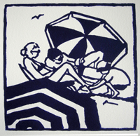 ANNE SALAUN - Parasols, gravure sur linoleum, 20X20 cm ANNE SALAUN - Parasols, gravure sur linoleum, 20X20 cm