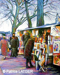Patrice LATGER - Les bouquinistes quai de Seine, 60 x 80 cm, PASTEL Patrice LATGER - Les bouquinistes quai de Seine, 60 x 80 cm, PASTEL