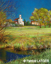 Patrice LATGER - Eglise de Villers Robert, 50 x 70 cm, PASTEL Patrice LATGER - Eglise de Villers Robert, 50 x 70 cm, PASTEL