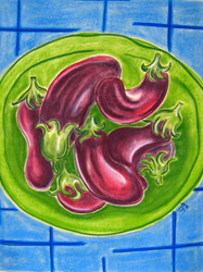 RITA BAGA - Assiette d'aubergines 50x65 pastels secs RITA BAGA - Assiette d'aubergines 50x65 pastels secs
