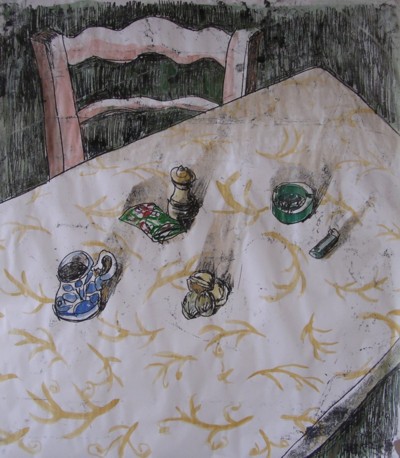 Laurence GODON - naturemorte à la noix 70x 80cm 2007 monotype sur papier et acrylique Laurence GODON - naturemorte à la noix 70x 80cm 2007 monotype sur papier et acrylique