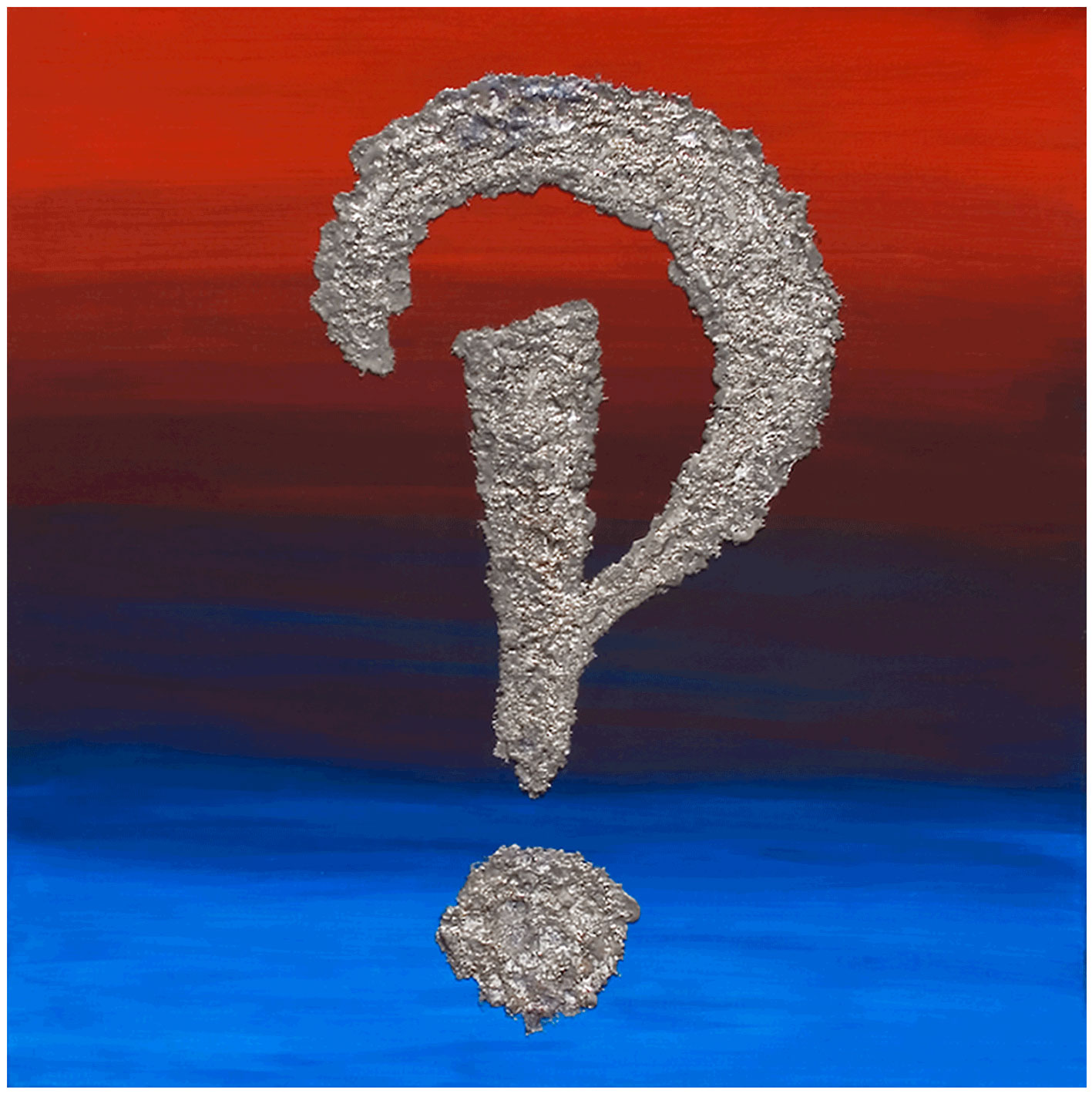 Isabelle JAUFFRET dit Iota - INTERROBANG toile 100x 100, technique mixte : métaux fondus sur toile. Isabelle JAUFFRET dit Iota - INTERROBANG toile 100x 100, technique mixte : métaux fondus sur toile.
