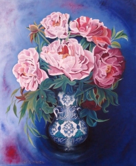 Bernard TOURNIER - Le vase bleu calligraphié aux paéonias 55X38 huile sur toile ; Médaille d'or ART INTER DIJON 2007 Bernard TOURNIER - Le vase bleu calligraphié aux paéonias 55X38 huile sur toile ; Médaille d'or ART INTER DIJON 2007