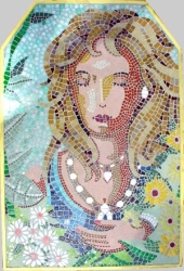 Catherine GINDRE - La Timidit?, mosaique sur bois, 70x44 cm, 2004 Catherine GINDRE - La Timidit?, mosaique sur bois, 70x44 cm, 2004