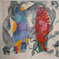 Margalit BERRIET - Mr Israël & Mme Palestine sur leurs lit de noce 200cmx200cm huile/toile 2004 Margalit BERRIET - Mr Israël & Mme Palestine sur leurs lit de noce 200cmx200cm huile/toile 2004