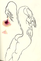 Margalit BERRIET - une petale pour un souhait, 35x25cm un page de livre- ink/paper/collage 2004 Margalit BERRIET - une petale pour un souhait, 35x25cm un page de livre- ink/paper/collage 2004