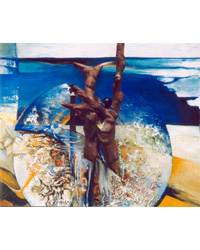 Chantal DISLAIRE-ALEXANDRE - Les temps de la création (3eme) (détail), 70x110 cm, 2003, Structurelle huile sur toile et sculpture bois Chantal DISLAIRE-ALEXANDRE - Les temps de la création (3eme) (détail), 70x110 cm, 2003, Structurelle huile sur toile et sculpture bois