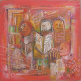 Alain CHICHE - Les pages, 40x40, 2006, huile et papiers collés sur toile Alain CHICHE - Les pages, 40x40, 2006, huile et papiers collés sur toile