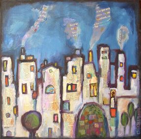 Alain CHICHE - Paroles dans le ciel - 50x50 cm, 2007, huile sur toile et collages Alain CHICHE - Paroles dans le ciel - 50x50 cm, 2007, huile sur toile et collages