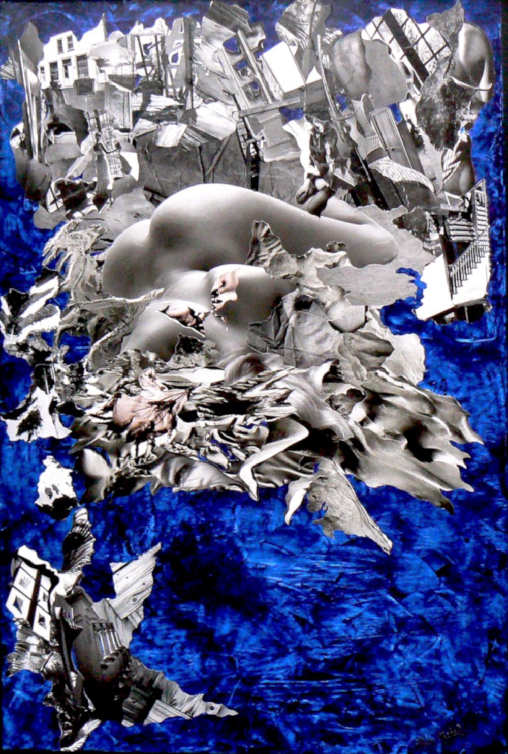 Alain Michel - Fukushima (100 x 100), peinture et collage sur toile Alain Michel - Fukushima (100 x 100), peinture et collage sur toile