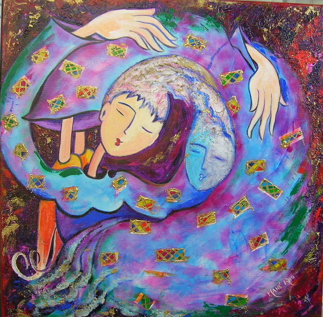 A. Th. MAHE ROS - La fille des songes, 50x50,2009, acrylique et technique mixte sur toile A. Th. MAHE ROS - La fille des songes, 50x50,2009, acrylique et technique mixte sur toile