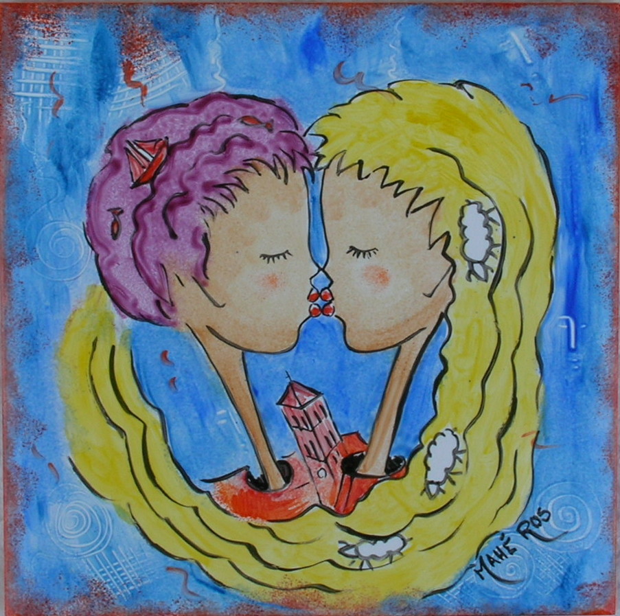 A. Th. MAHE ROS - Amours à Moustiers, 15X15,2008, Faïence d'art murale A. Th. MAHE ROS - Amours à Moustiers, 15X15,2008, Faïence d'art murale