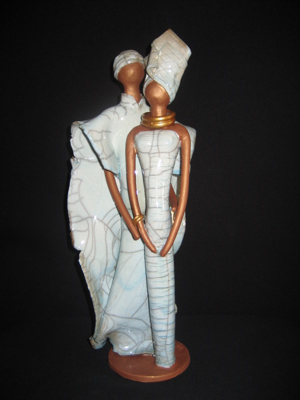 Anne SCHMITT - couple céramique raku turquoise 38 cm Anne SCHMITT - couple céramique raku turquoise 38 cm