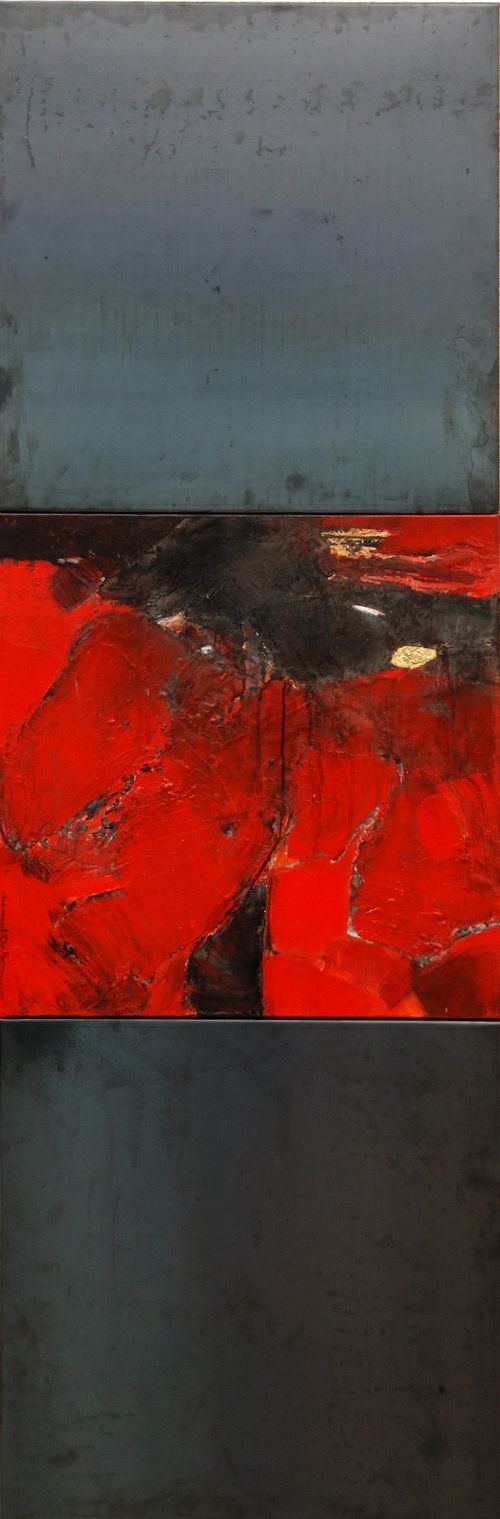 Annie TREMSAL GARILLON - huile, ocres et or sur toile et acier- 180x60- 2010 Annie TREMSAL GARILLON - huile, ocres et or sur toile et acier- 180x60- 2010