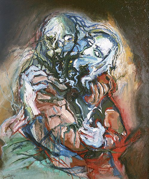 Bernard CAUSSEQUE - L'impossible étreinte, huile sur panneau 60x50 Bernard CAUSSEQUE - L'impossible étreinte, huile sur panneau 60x50