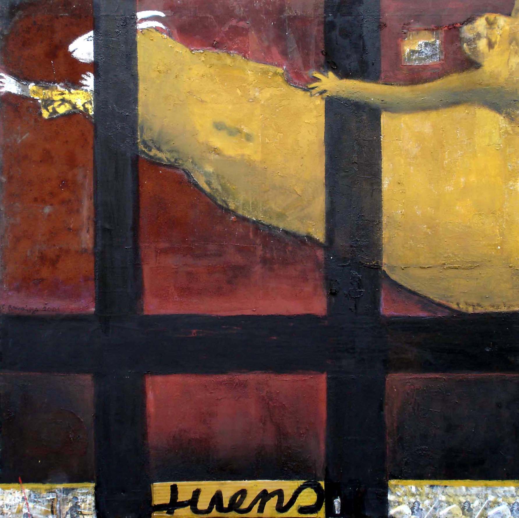 COLETTE BANAIGS - les envahisseurs 120x120 2006 acrylique terre et collage sur toile COLETTE BANAIGS - les envahisseurs 120x120 2006 acrylique terre et collage sur toile