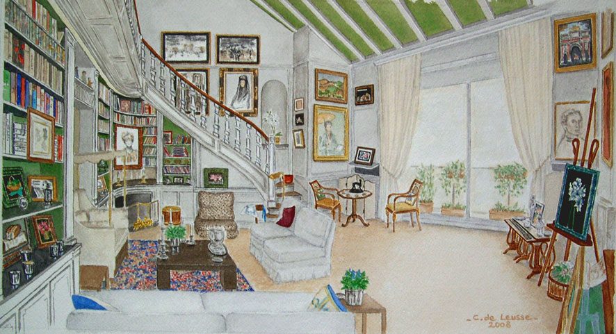 Caroline de Leusse - Portrait d'intérieur - 21x39 - 2008 - Aquarelle Caroline de Leusse - Portrait d'intérieur - 21x39 - 2008 - Aquarelle
