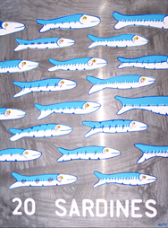 Chantal REMY - 20 sardines, 55x90cm, acrylique sur zinc Chantal REMY - 20 sardines, 55x90cm, acrylique sur zinc