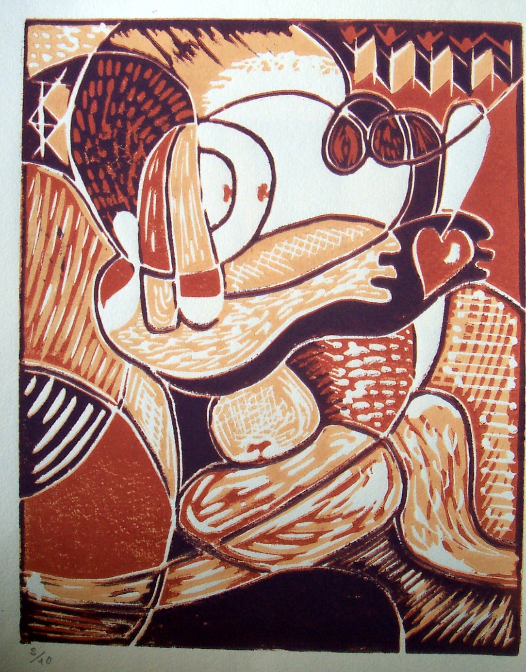 Christian HIBON - Eve et la pomme Linogravure Christian HIBON - Eve et la pomme Linogravure