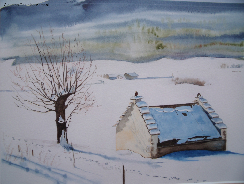 Claudine CASTAING-VERGNOL - maison dans la neige_aquarelle_2009 Claudine CASTAING-VERGNOL - maison dans la neige_aquarelle_2009