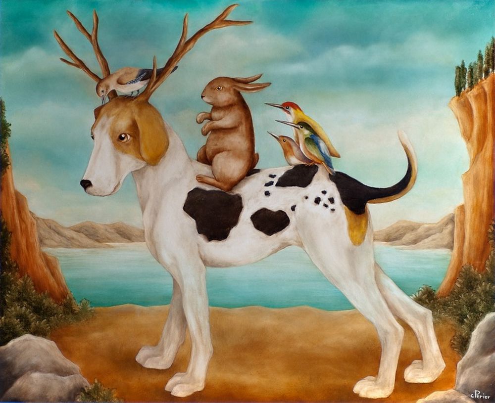 Corine PERIER - Le voyageur, 55 x 46 cm, huile sur bois Corine PERIER - Le voyageur, 55 x 46 cm, huile sur bois