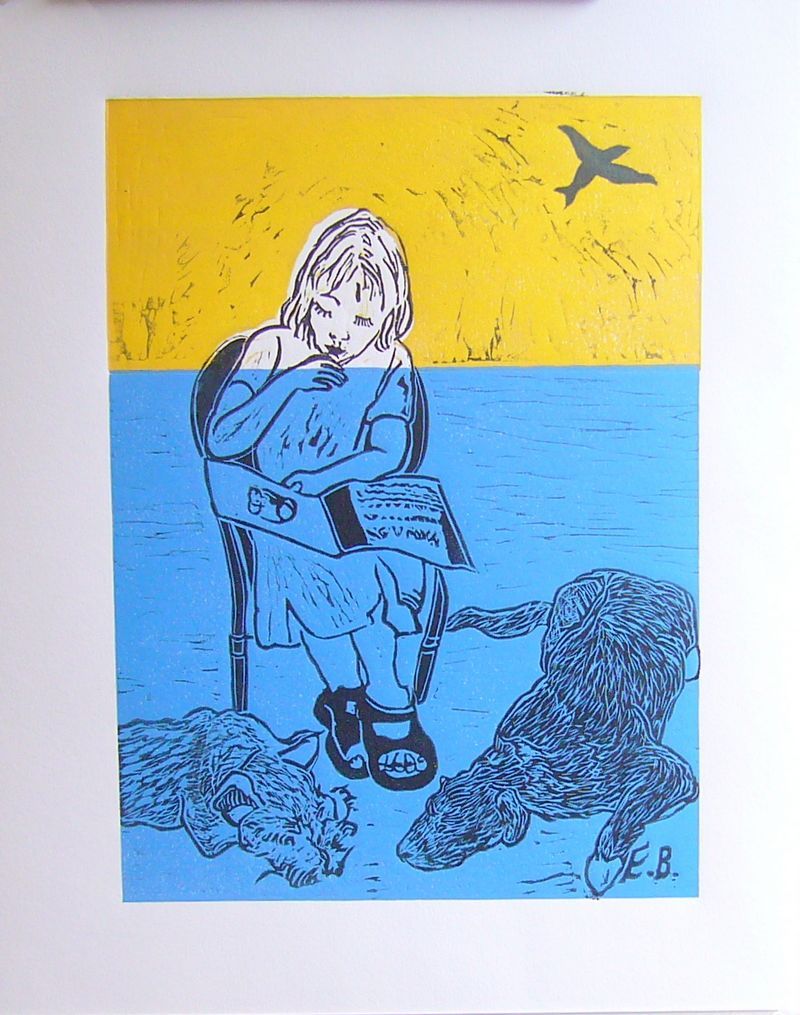 Eléonore BOURDEAUX - La Lecture, feuille de format 30cmX40cm, 2012. Eléonore BOURDEAUX - La Lecture, feuille de format 30cmX40cm, 2012.