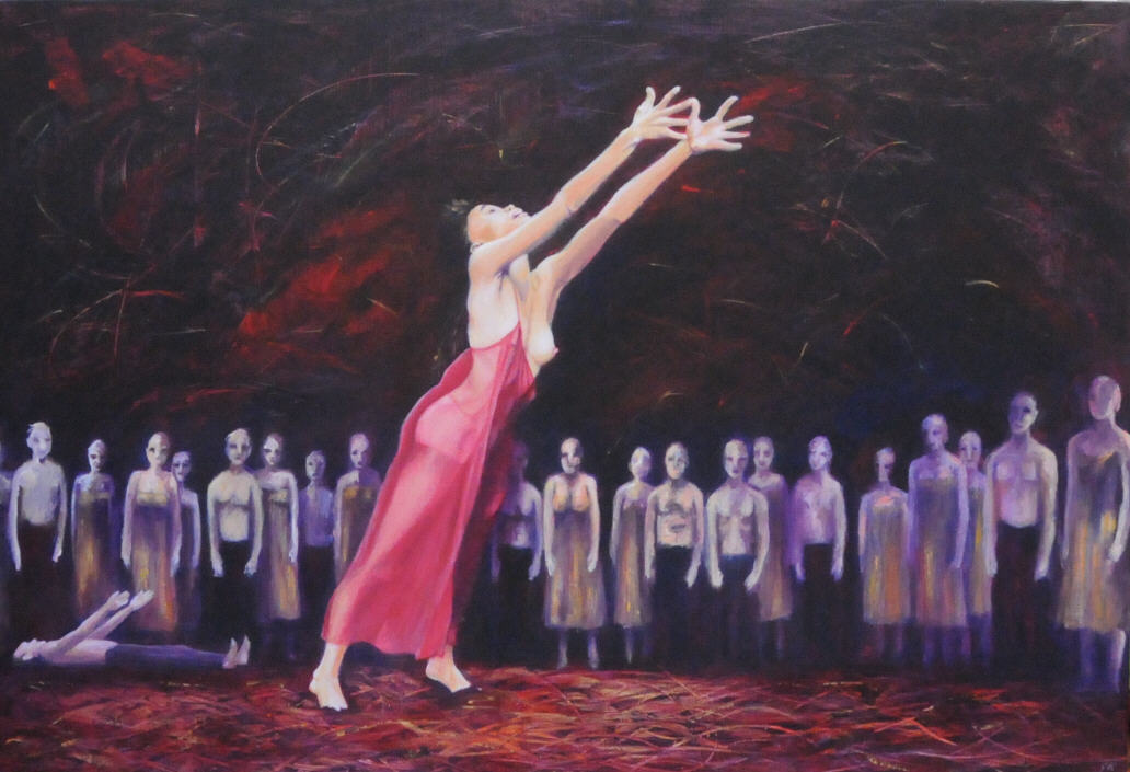 Grethe KNUDSEN - Le Sacre du printemps - Triptyque / Danse de la jeune sacrifiée - apres la chorégraphie de Pina Bausch, 89x130cm, 2009, Acrylique Grethe KNUDSEN - Le Sacre du printemps - Triptyque / Danse de la jeune sacrifiée - apres la chorégraphie de Pina Bausch, 89x130cm, 2009, Acrylique