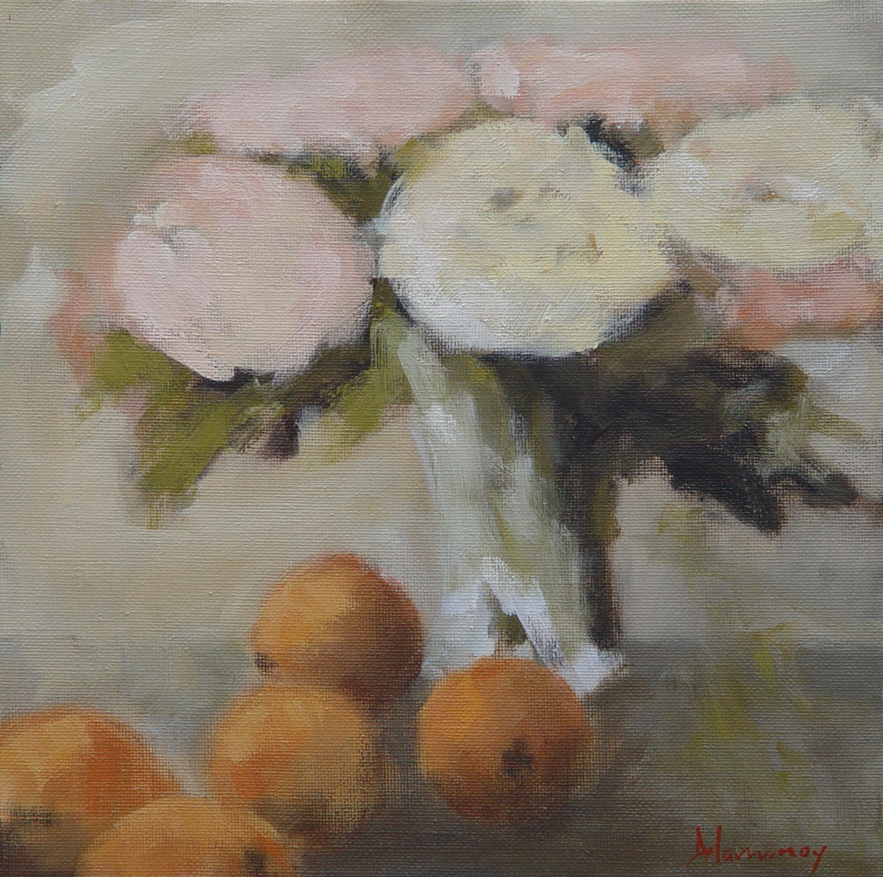 Isabelle DELANNOY - Bouquet aux oranges FLEUR 935, huile 30x30 Isabelle DELANNOY - Bouquet aux oranges FLEUR 935, huile 30x30