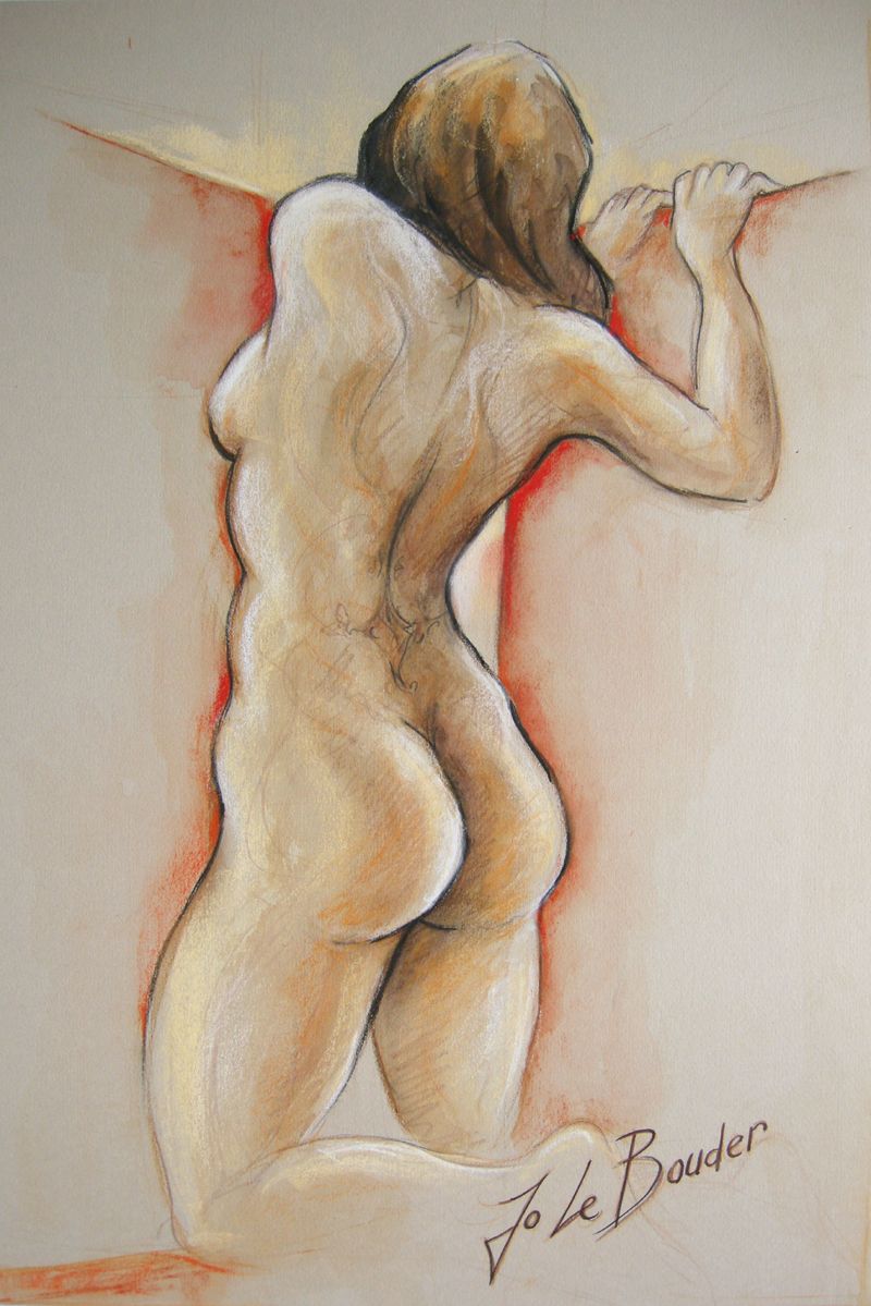 JO LE BOUDER - nu dos,40 x 60, 2011,crayon aquarellable et pastel sec JO LE BOUDER - nu dos,40 x 60, 2011,crayon aquarellable et pastel sec