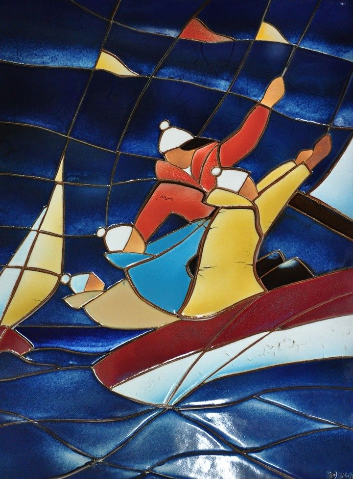 Jean Paul SOULET - L'équipage. Emaux sur grès - 100x90cm env. cm environ. Jean Paul SOULET - L'équipage. Emaux sur grès - 100x90cm env. cm environ.