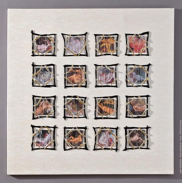 Joelle ISNARDON - AU HAREM Collage de verre sur toile peinte - 50 X 50 cm Joelle ISNARDON - AU HAREM Collage de verre sur toile peinte - 50 X 50 cm