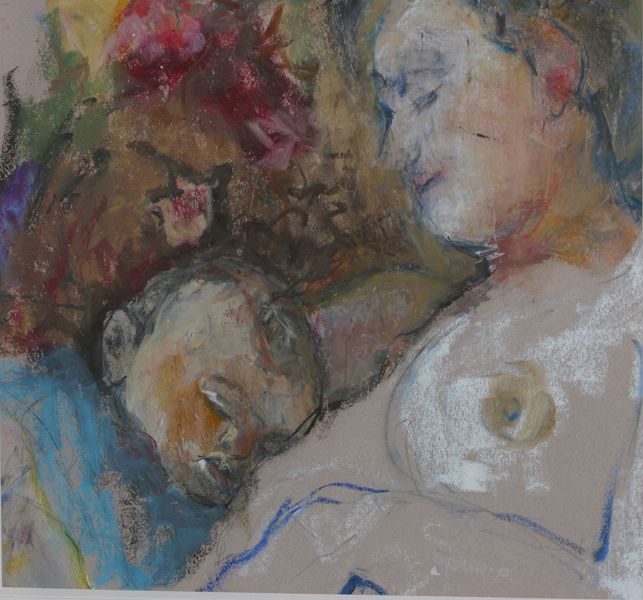 Josseline ERNER - Maternité 40x'40 pastel gras sur papier Josseline ERNER - Maternité 40x'40 pastel gras sur papier