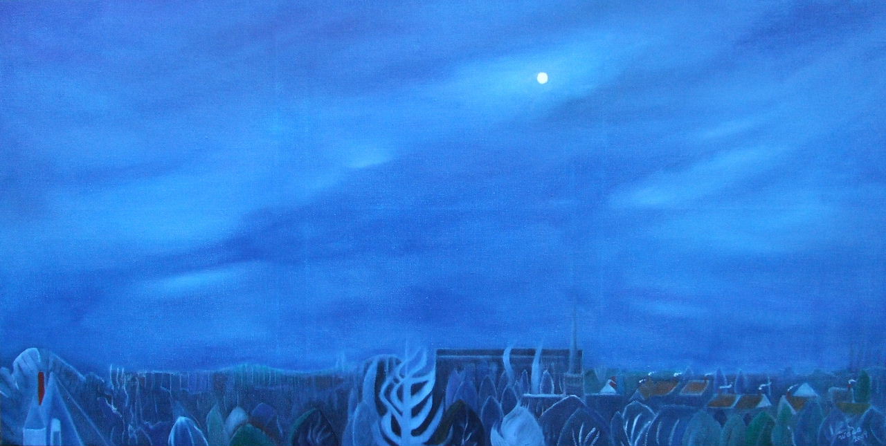 Ken WADA - La nuit bleue de Maintenon 5, 2009, Huile sur toile, 97×195cm Ken WADA - La nuit bleue de Maintenon 5, 2009, Huile sur toile, 97×195cm