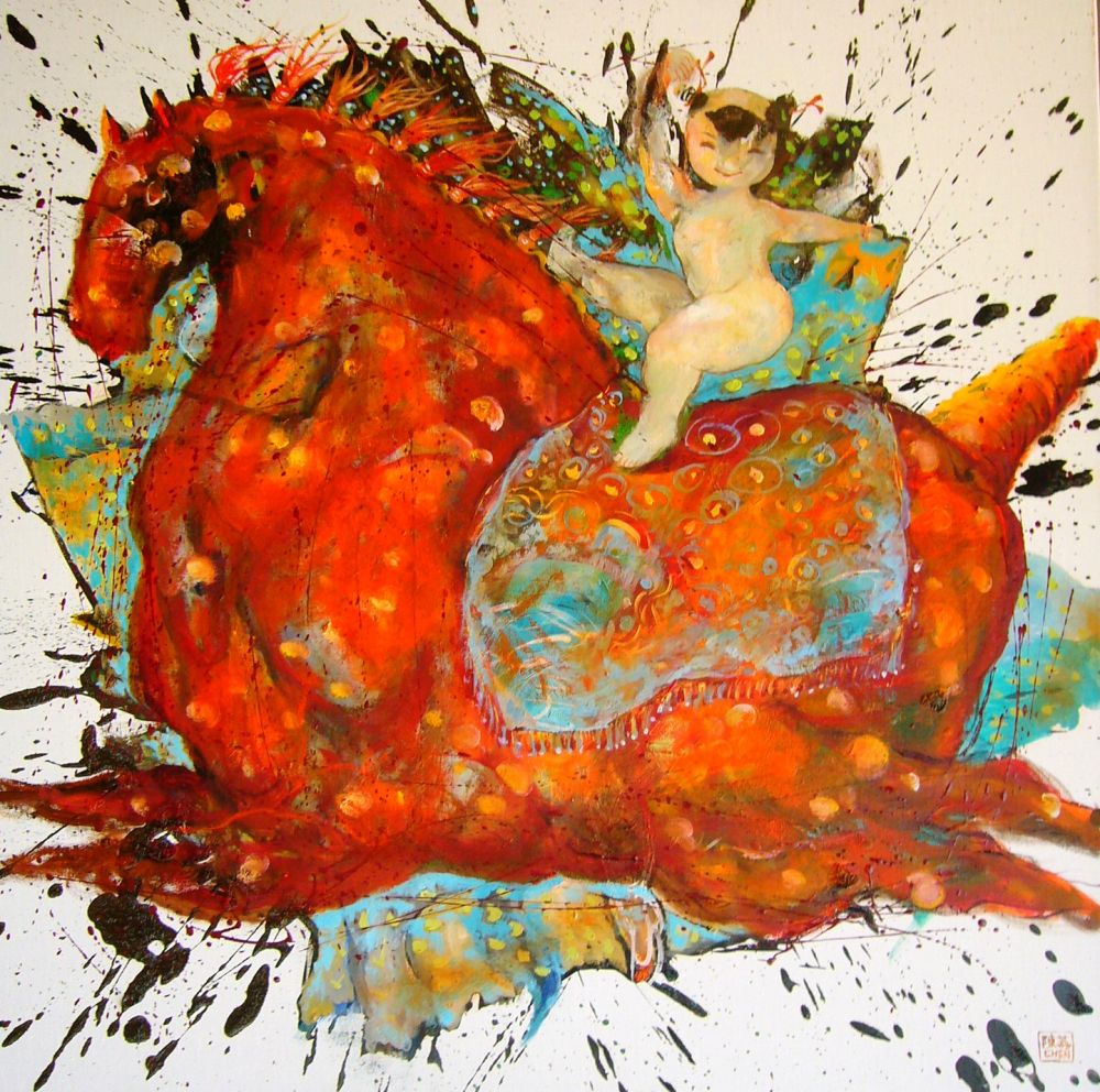 nizi chen - huile sur toile l'art d'enfance 100cmx100cm nizi chen - huile sur toile l'art d'enfance 100cmx100cm