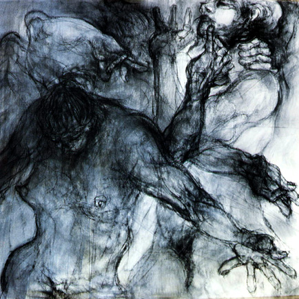 Marie Christine PALOMBIT - Série Les Dessins : Le Tir (95x95) 1992. Pastel, acrylique, huile sur papier. Collection privée Marie Christine PALOMBIT - Série Les Dessins : Le Tir (95x95) 1992. Pastel, acrylique, huile sur papier. Collection privée